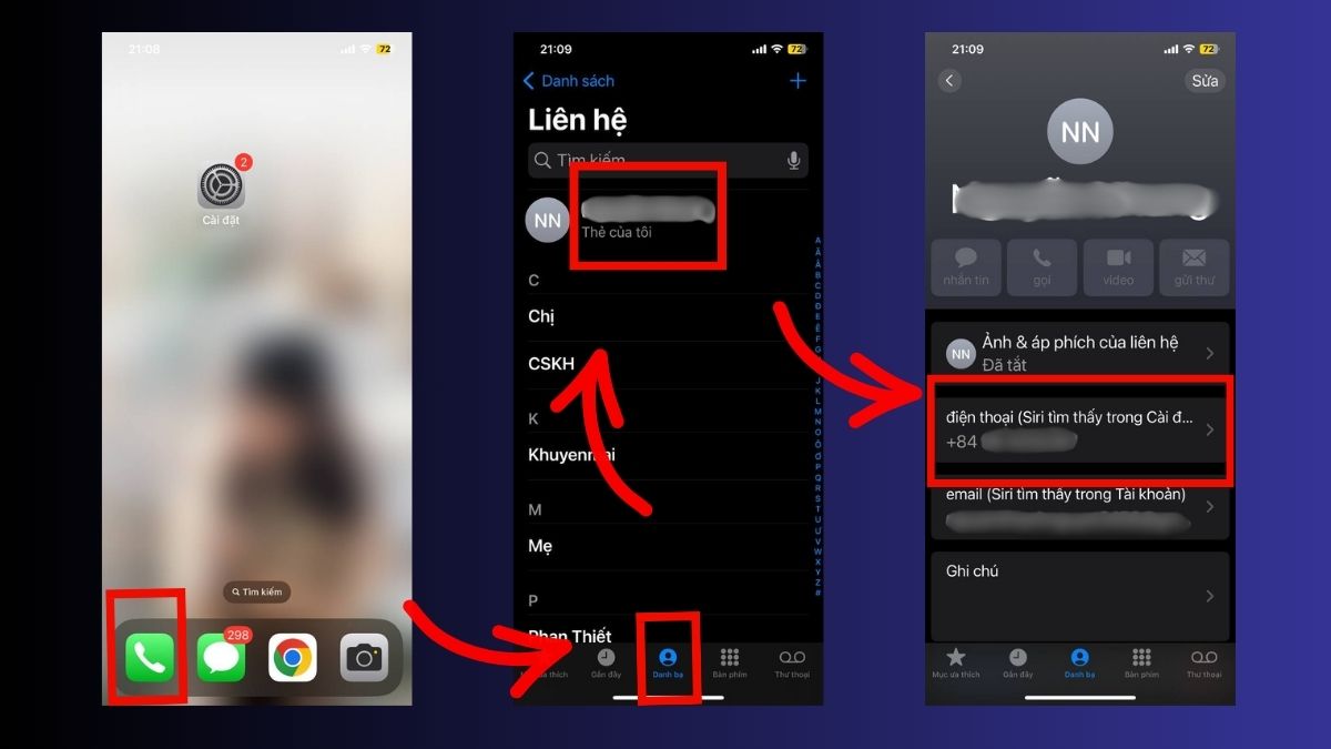 Cách xem số điện thoại của mình trên iPhone trong Danh bạ