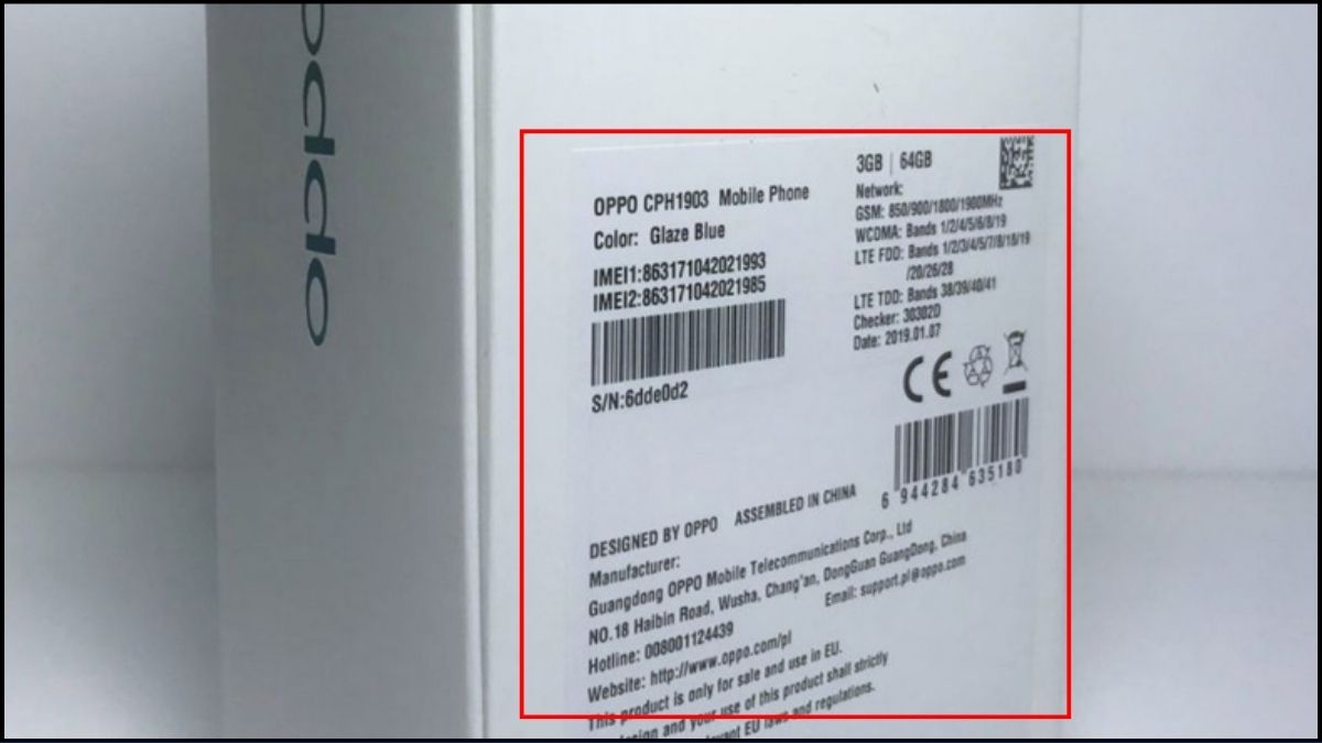 Cách xem tên điện thoại OPPO trên vỏ hộp