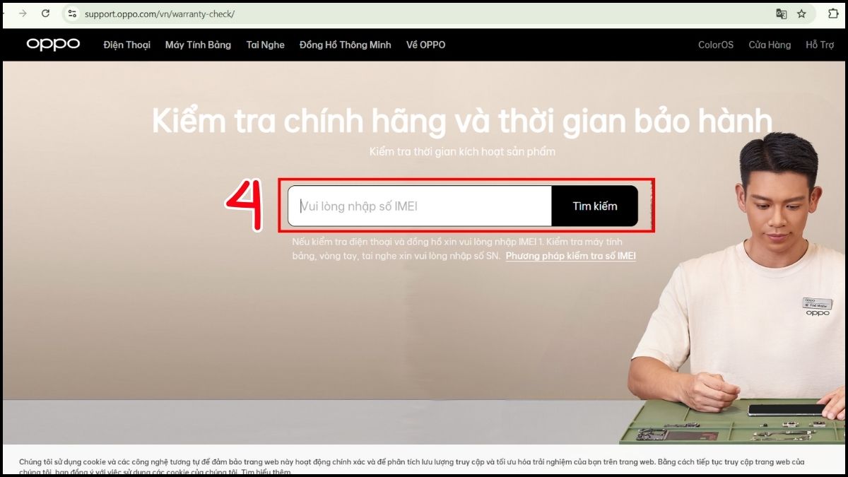 Cách kiểm tra bảo hành của máy OPPO - bước 2