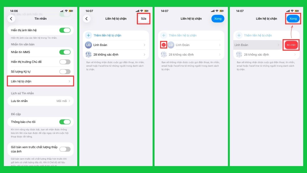 Cách gỡ chặn để nhận lại tin nhắn mới trên iPhone 2,3,4,5,6,7