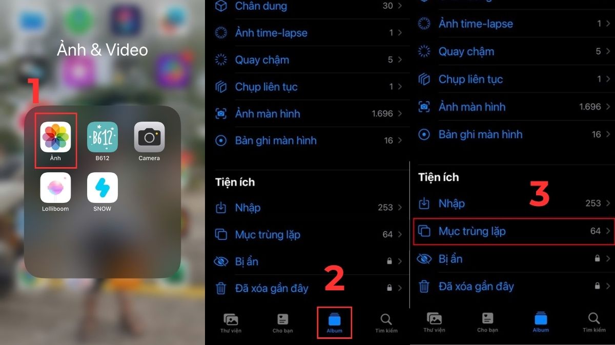 Cách xóa trùng lặp ảnh trên iPhone đơn giản - bước 1,2,3