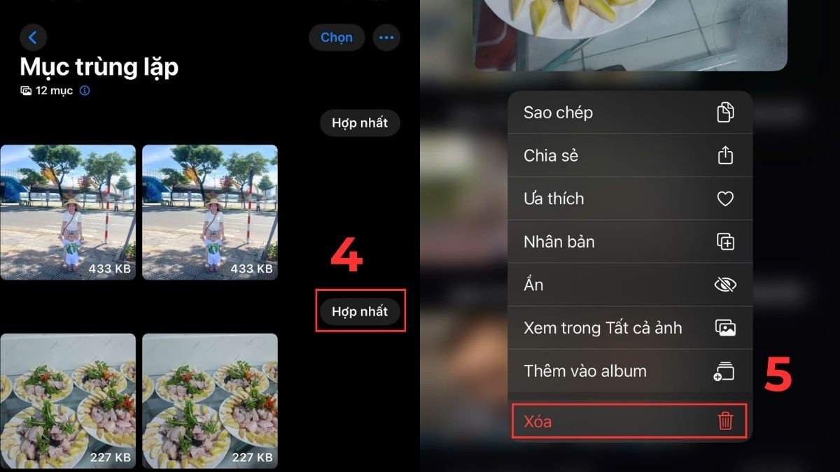 Cách xóa trùng lặp ảnh trên iPhone đơn giản - bước 4,5