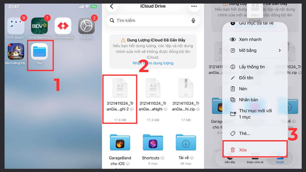 Cách xóa dung lượng iCloud trên iPhone bằng cách xóa tệp trực tiếp iCloud Drive
