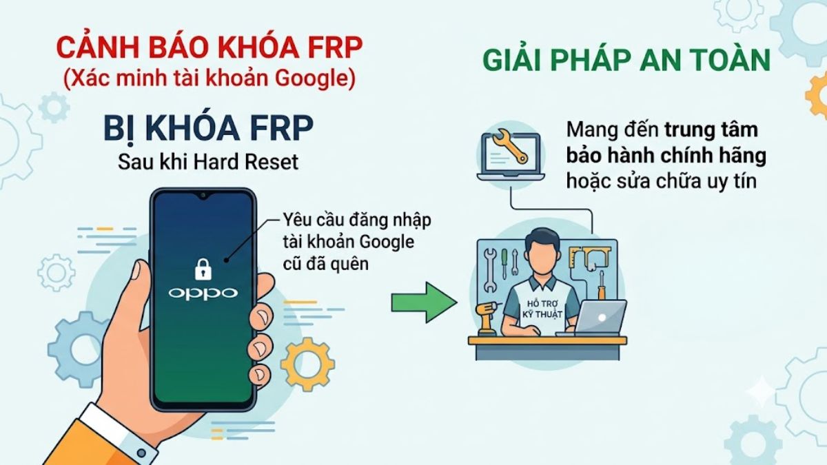 Cảnh báo khóa FRP và cách bypass tài khoản Google OPPO