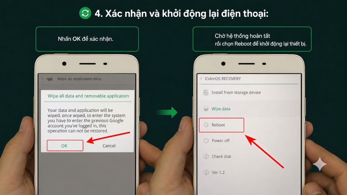 Cách xóa mật khẩu màn hình OPPO khi quên bằng hard reset - bước 4