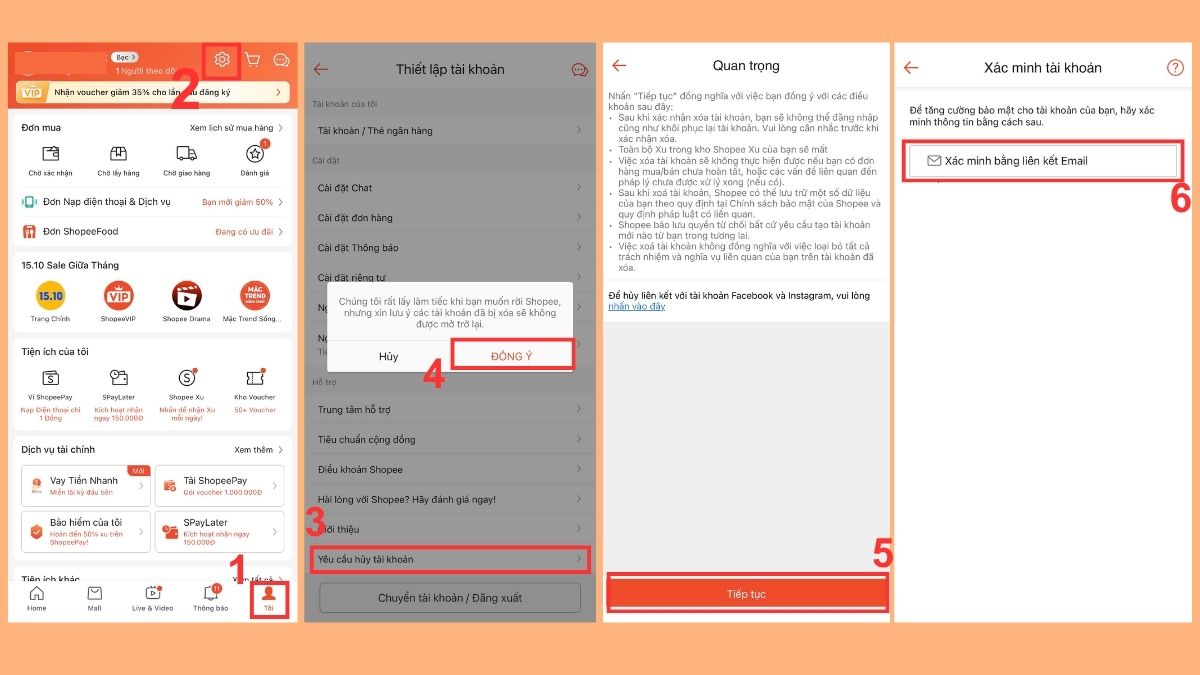 Cách xóa shop trên Shopee trên điện thoại - bước 1
