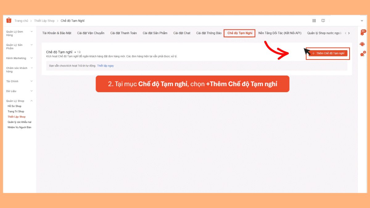 Cách đóng shop trên Shopee Kênh Người bán - bước 2