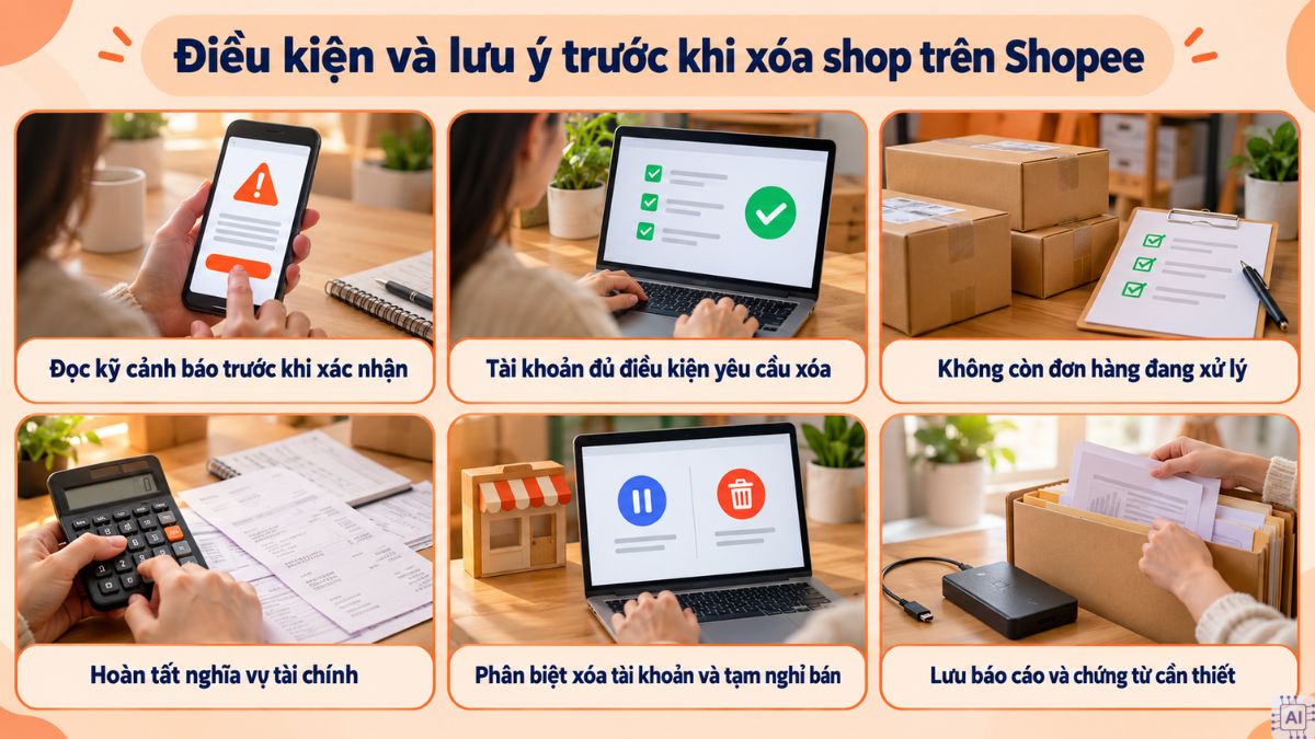 Điều kiện và lưu ý cần thiết trước khi xóa shop trên Shopee thành công