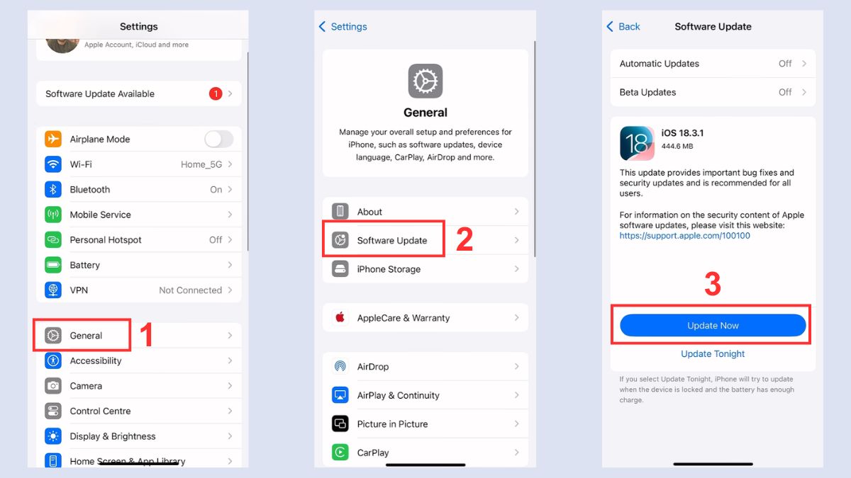 Cập nhật iOS khi camera iPhone 13 Pro Max bị lỗi