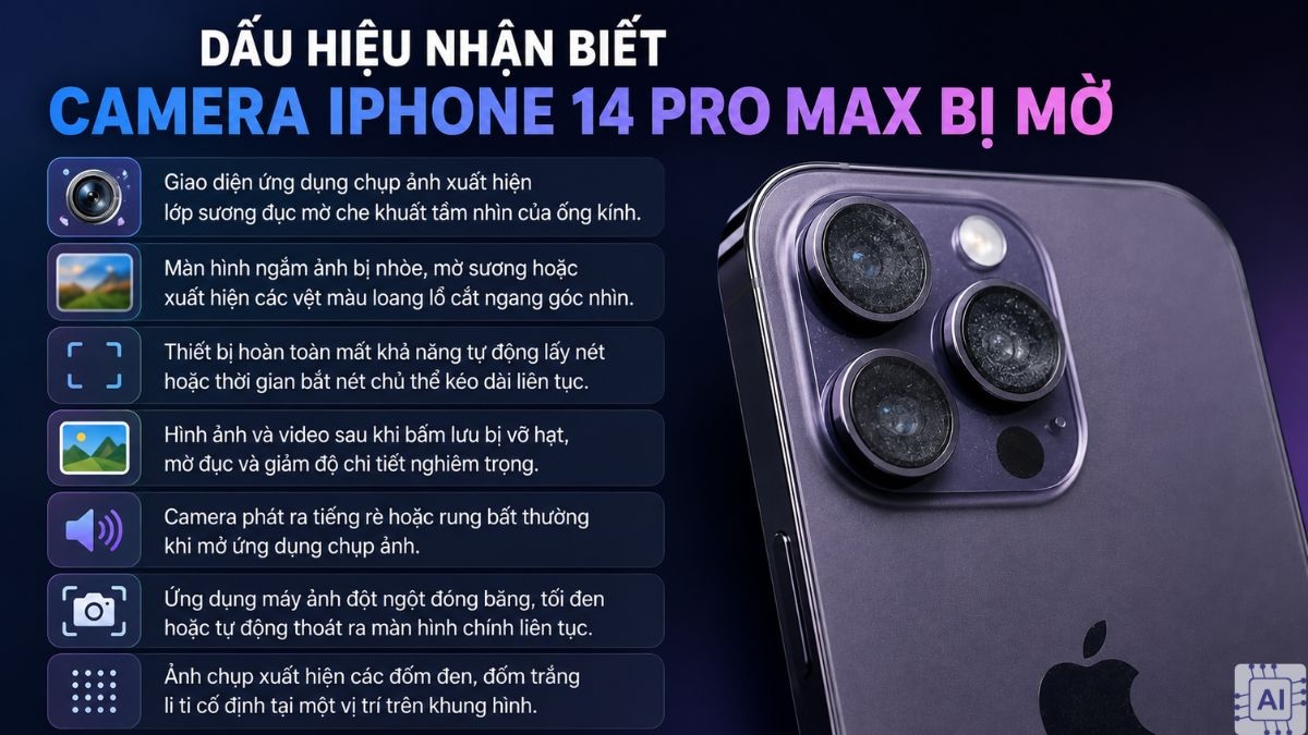 Dấu hiệu nhận biết camera iPhone 14 Pro Max bị mờ