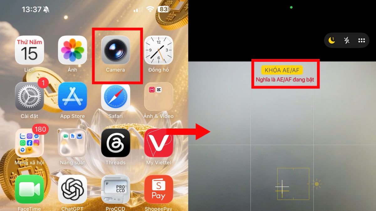 Tắt tính năng khóa lấy nét tự động AE/AF Lock để khắc phục camera iPhone 17 bị mờ - bước 1 