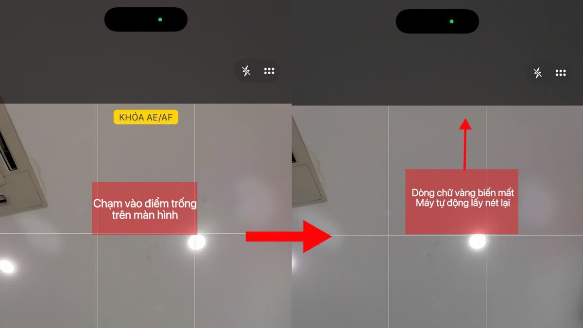 Tắt tính năng khóa lấy nét tự động AE/AF Lock để khắc phục camera iPhone 17 bị mờ - bước 2,3