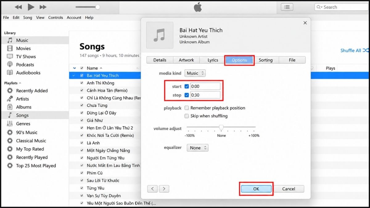 Cách cắt nhạc chuông iPhone bằng iTunes(Windows) hoặc Finder (macOS) - bước 3