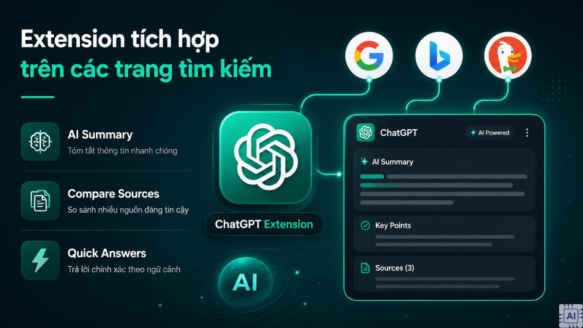 Chat GPT Extension tích hợp trên các trang tìm kiếm