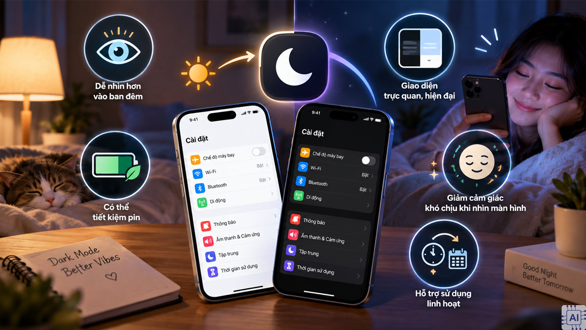Lợi ích khi sử dụng chế độ tối iPhone