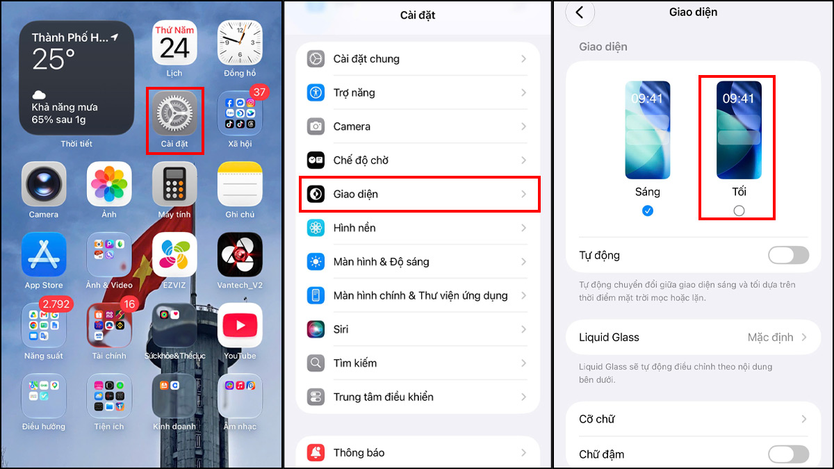 Cách bật chế độ tối trên iPhone trong cài đặt 