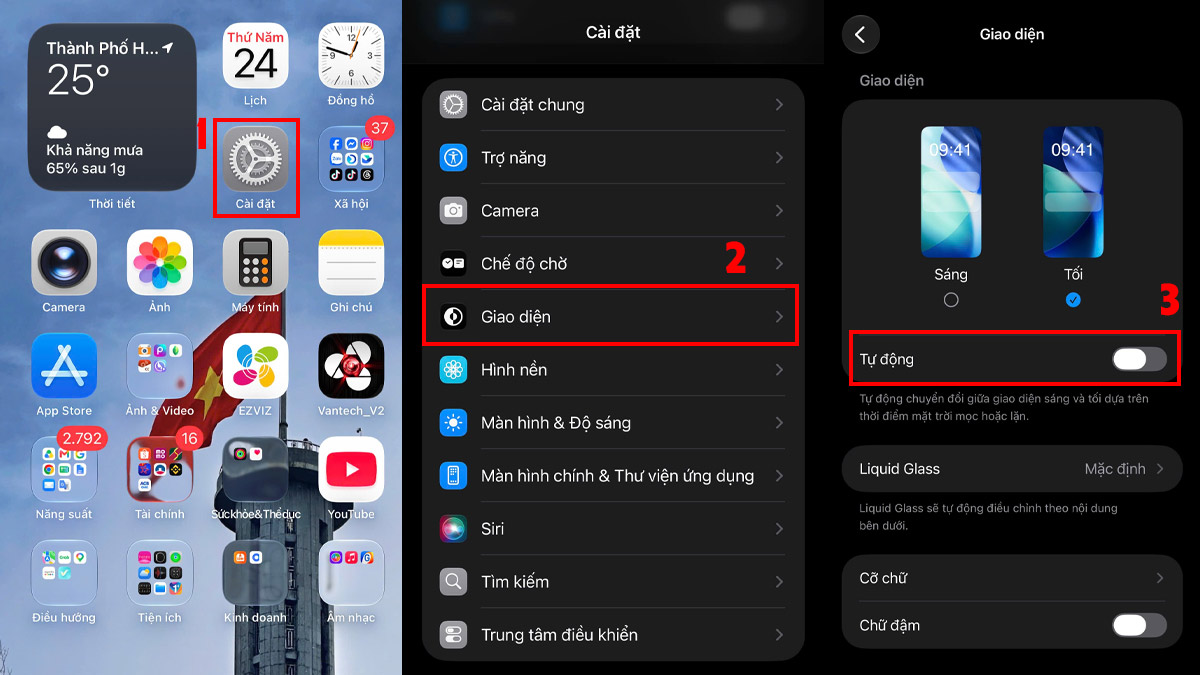 Cách hẹn giờ tự động bật tắt chế độ tối trên iPhone - bước 1