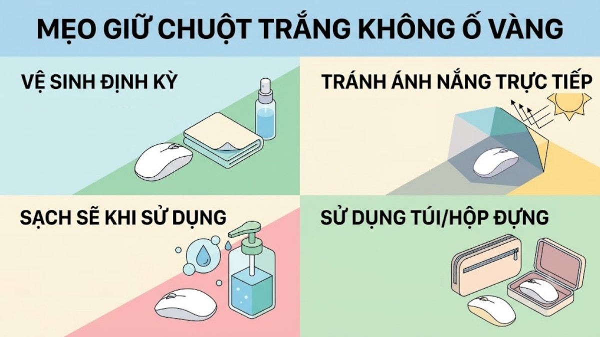Mẹo sử dụng giúp chuột máy tính trắng không bị ố vàng, bám bẩn