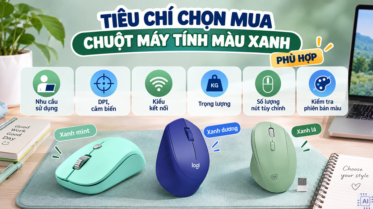 Tiêu chí chọn mua chuột máy tính màu xanh phù hợp