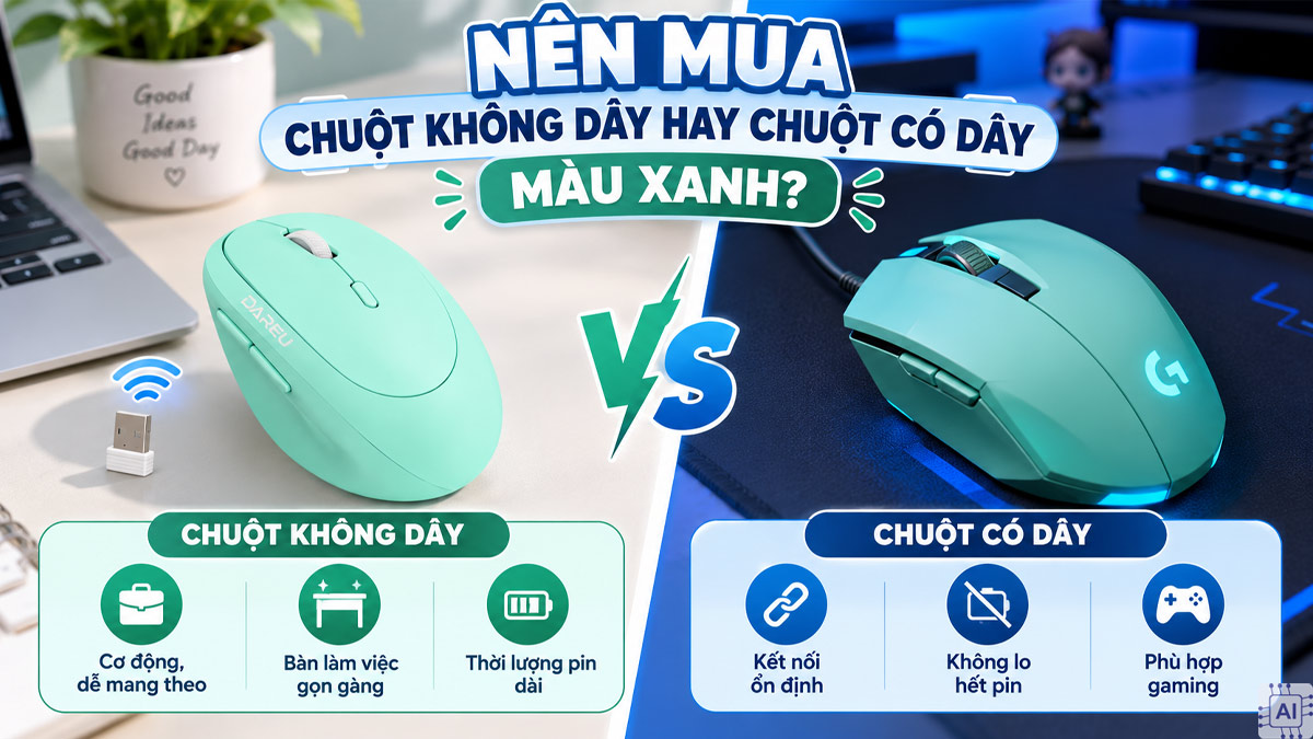 Địa chỉ mua chuột không dây hay chuột có dây màu xanh