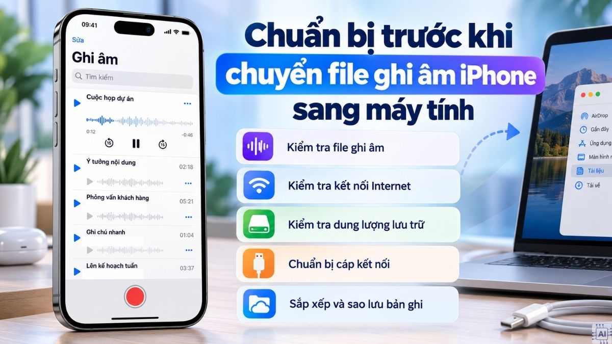 Chuẩn bị trước khi chuyển file ghi âm iPhone sang máy tính