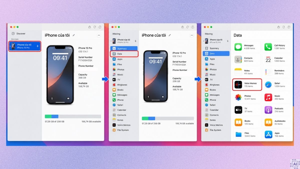 Copy file ghi âm iPhone vào máy tính bằng cáp - bước 3