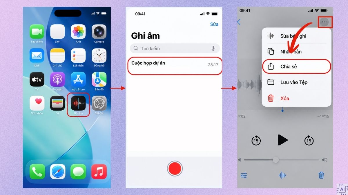 Cách chuyển file ghi âm iPhone sang máy tính bằng Zalo và Email - bước 1
