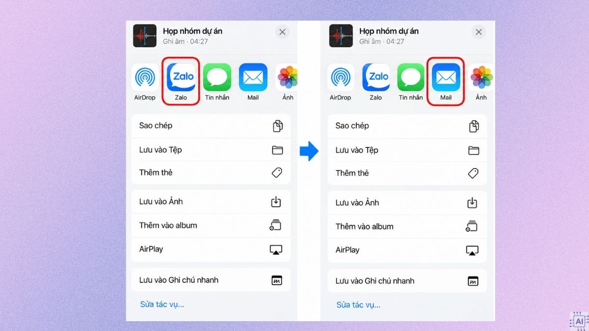 Cách chuyển file ghi âm iPhone sang máy tính bằng Zalo và Email - bước 2