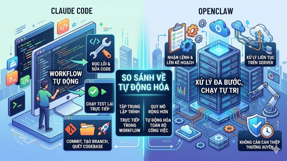 So sánh về tự động hóa giữa Claude vs OpenClaw