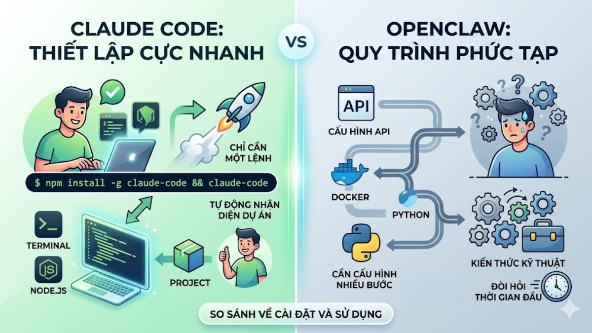 So sánh về khả năng thiết lập sử dụng giữa Claude vs OpenClaw