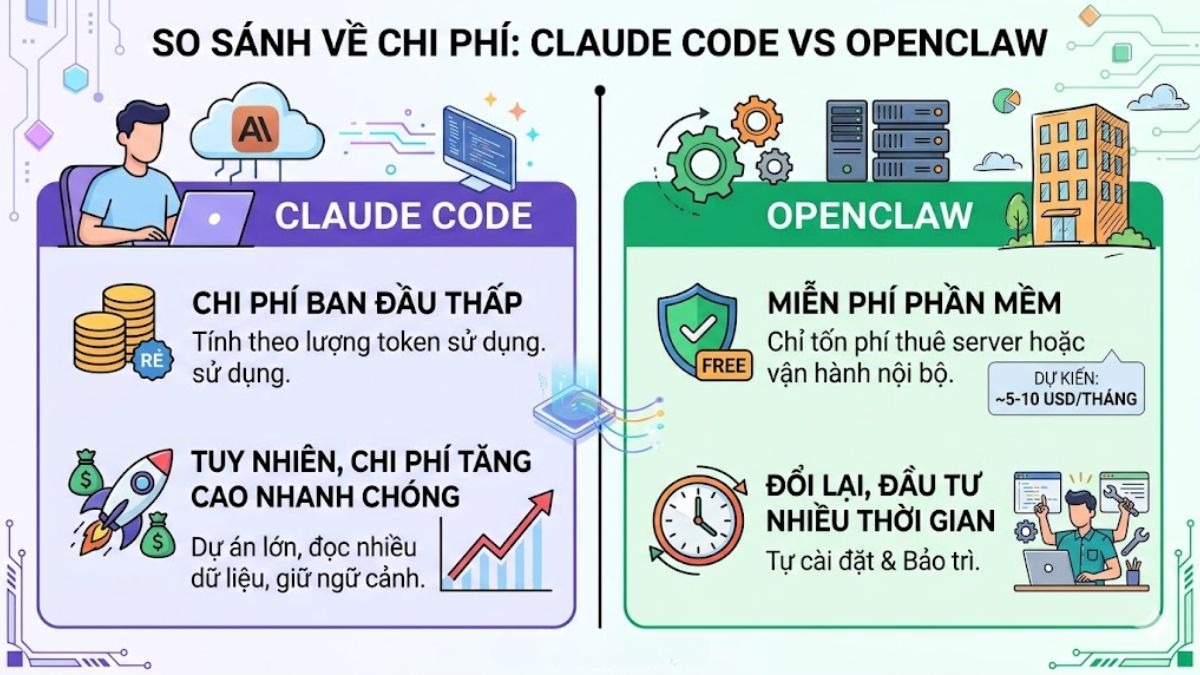 So sánh về chi phí giữa Claude vs OpenClaw