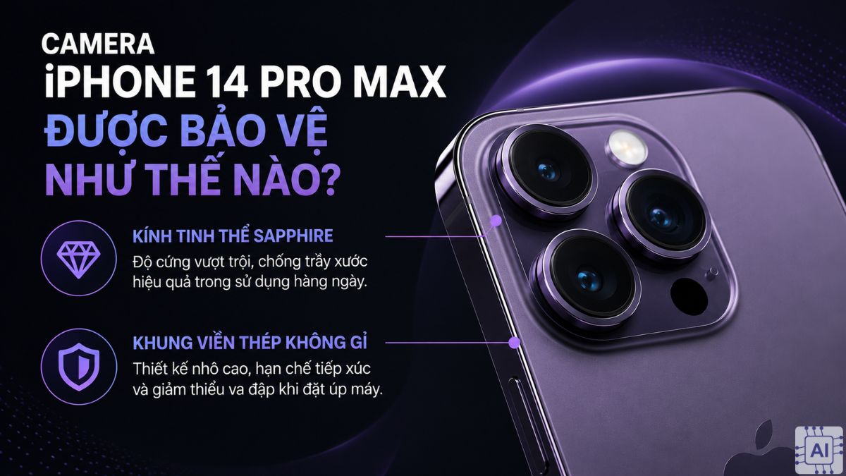 Camera iPhone 14 Pro Max được bảo vệ lớp kính tinh thể Sapphire