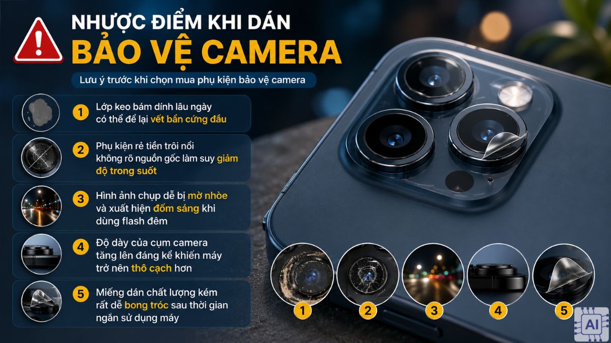 Nhược điểm khi dán bảo vệ camera iPhone 14 Pro Max