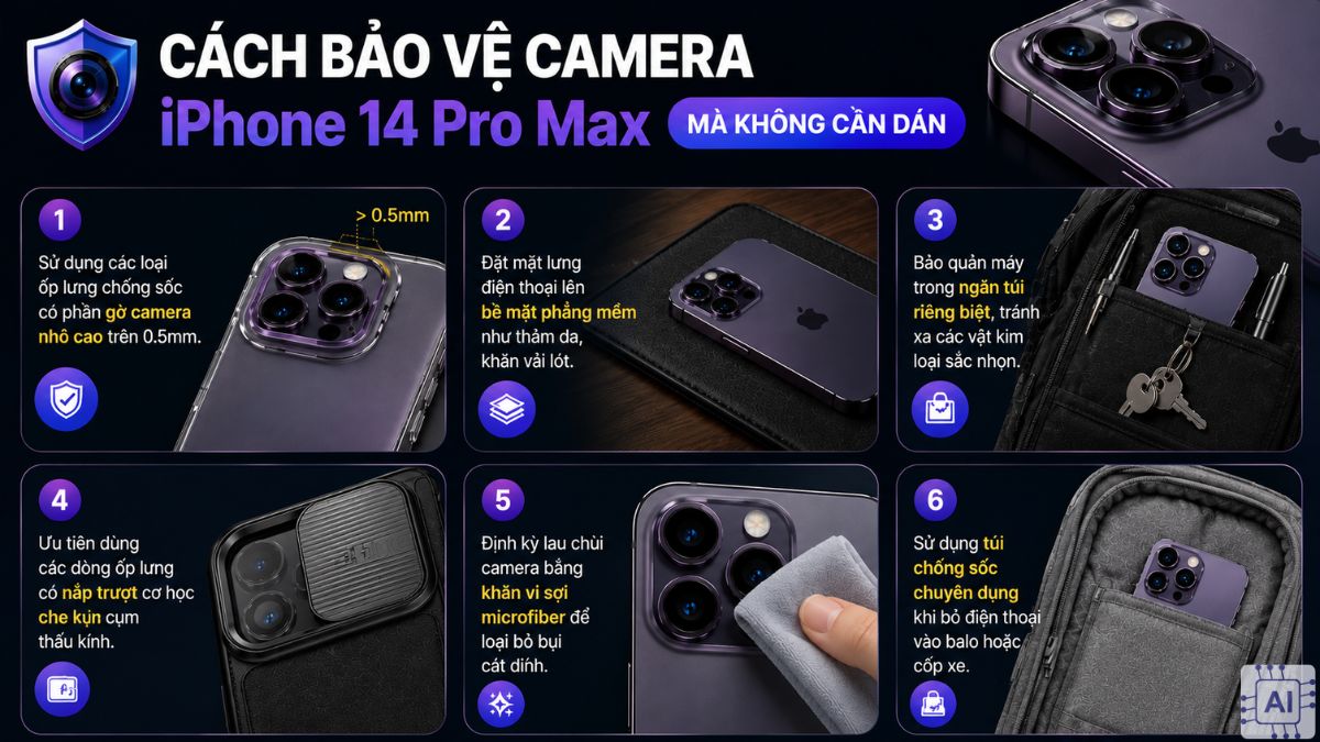 Cách bảo vệ camera iPhone 14 Pro Max mà không cần dán