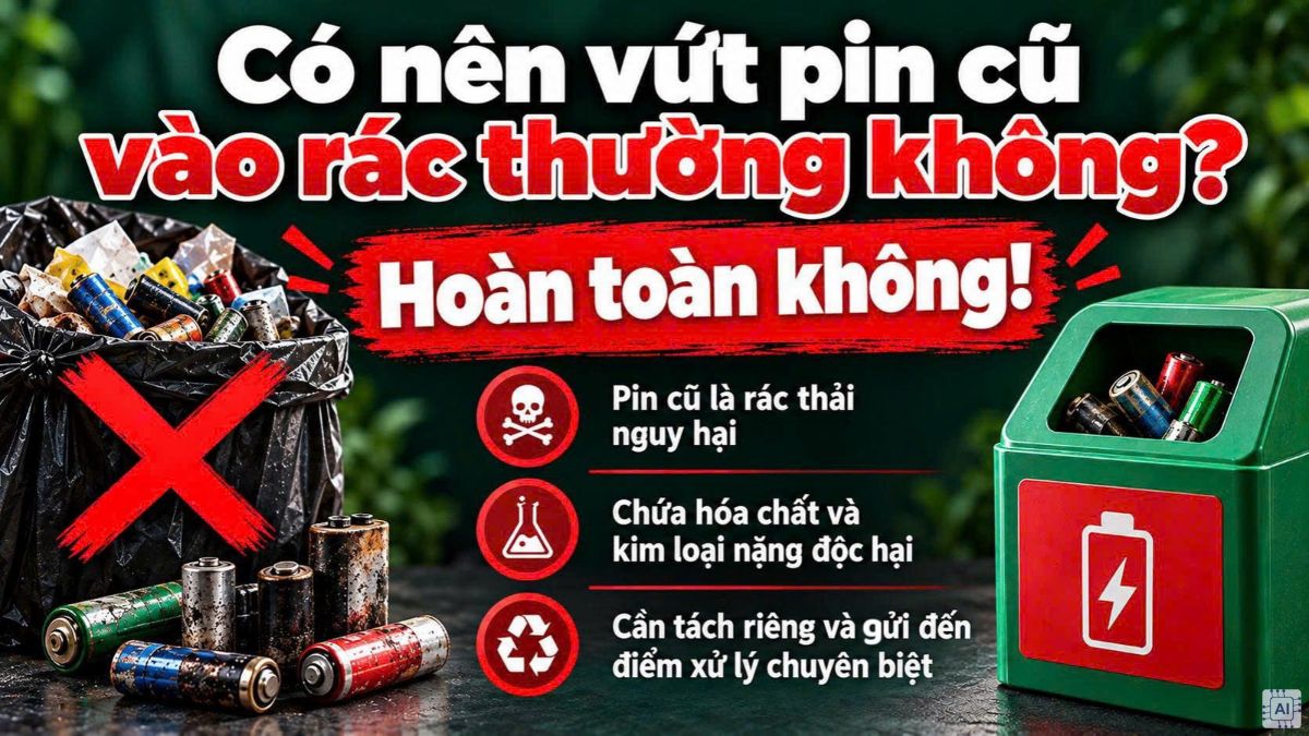 Không nên vứt pin cũ vào rác thường