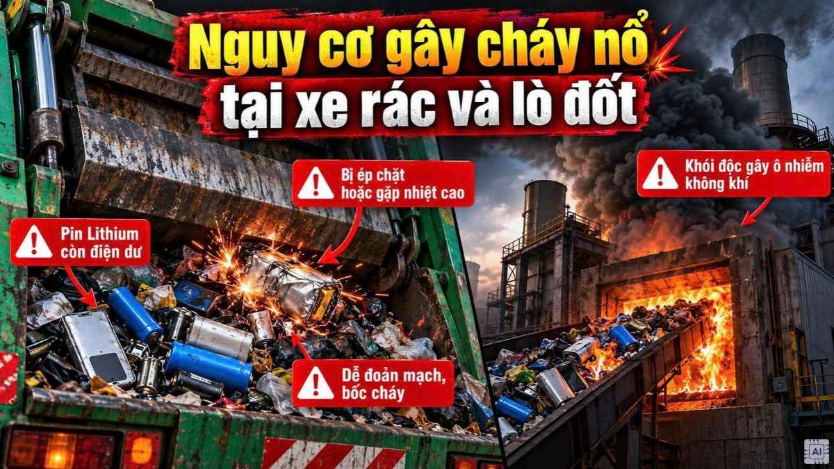 Vứt pin vào rác thường sẽ rò rỉ kim loại gây cháy nổ 