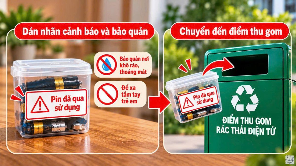 Hướng dẫn gom và xử lý pin cũ đúng cách tại nhà - bước 2,3,4