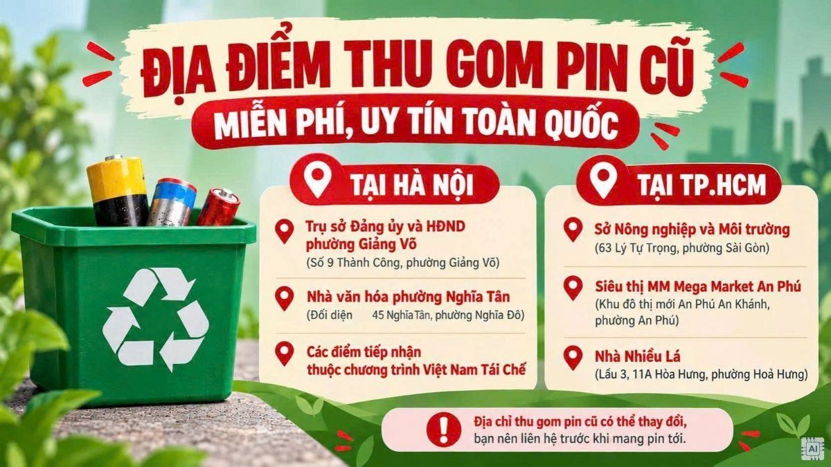 Địa điểm thu gom pin cũ miễn phí, uy tín toàn quốc