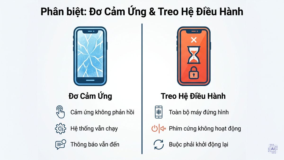 Phân biệt màn hình cảm ứng bị đơ và lỗi treo hệ điều hành