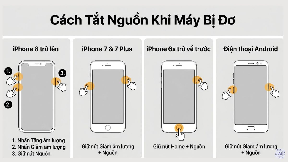Sử dụng phím cứng tắt nguồn khi máy đơ với từng dòng máy