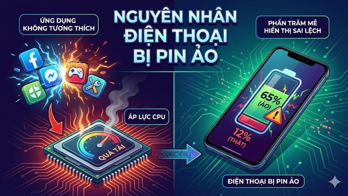 Xung đột phần mềm khiến điện thoại bị pin ảo