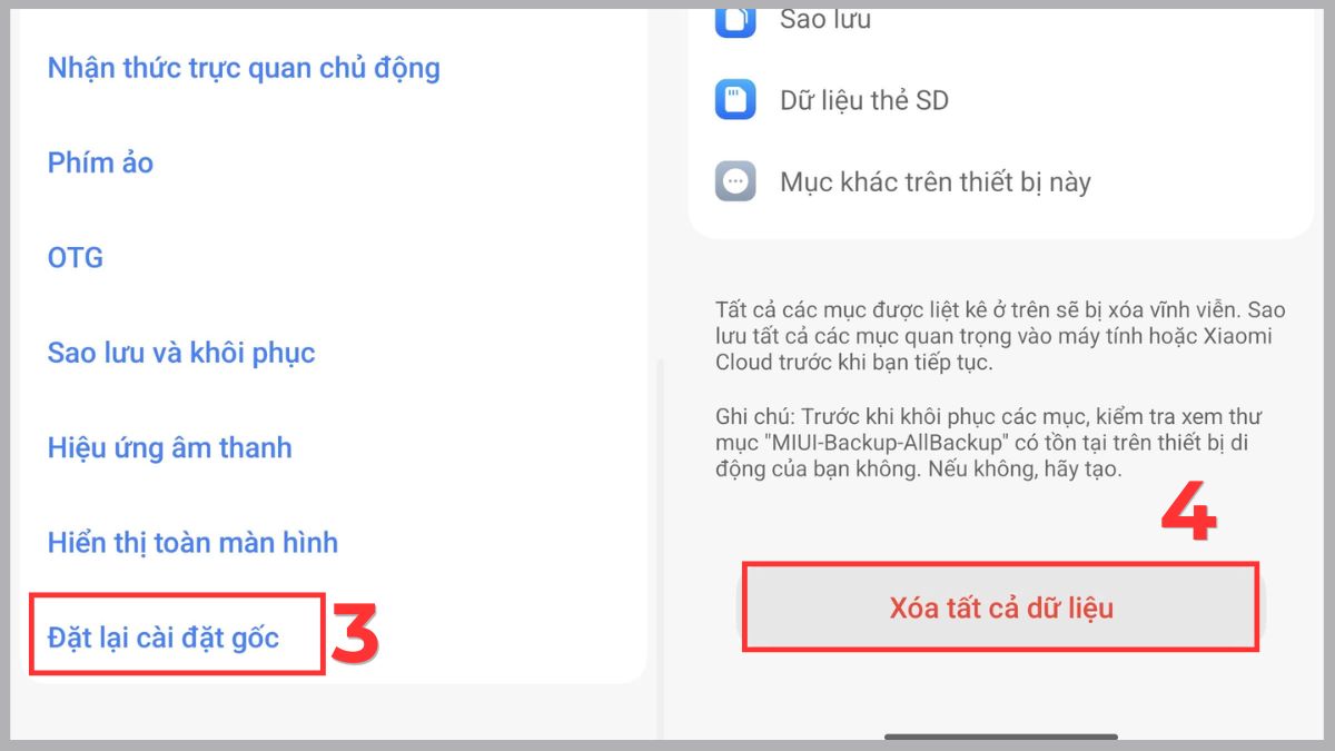 Khôi phục cài đặt gốc khi điện thoại bị quảng cáo liên tục - bước 2,3