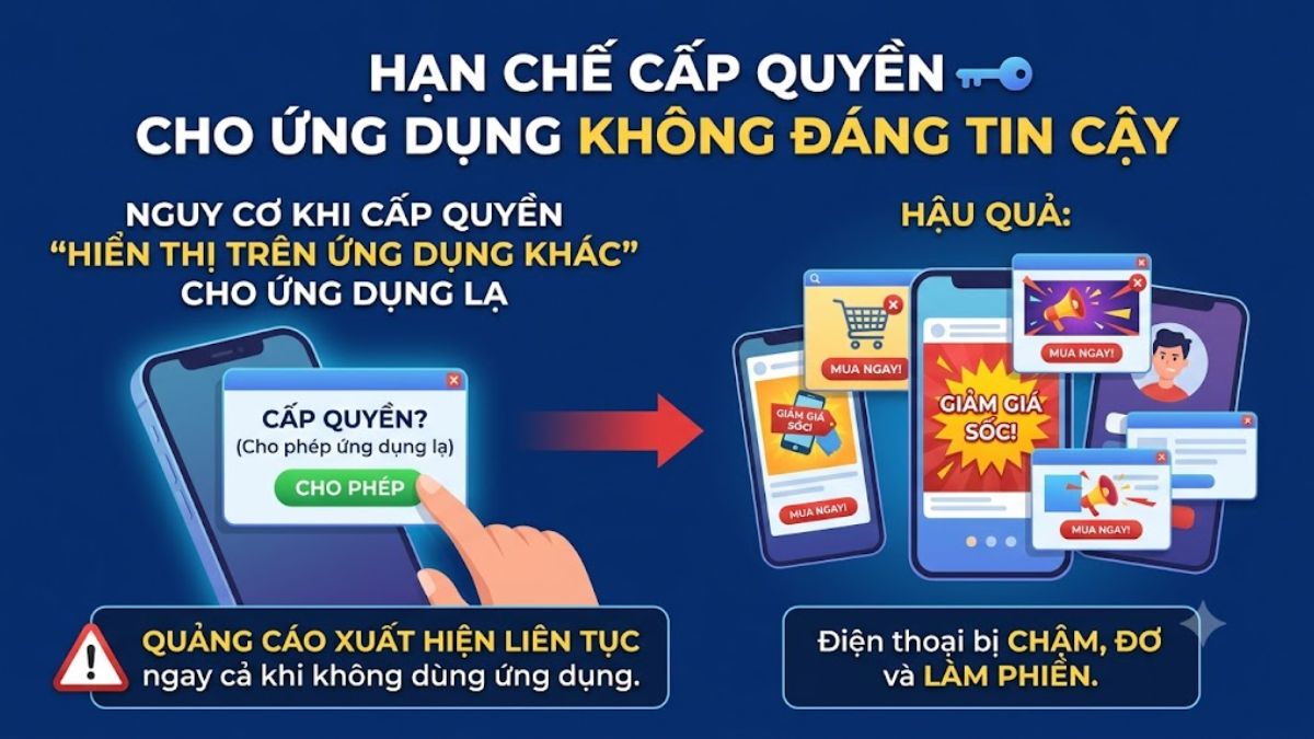 Cấp quyền hiển thị khiến điện thoại bị quảng cáo liên tục