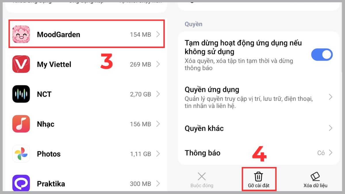Gỡ cài đặt ứng dụng nghi ngờ khi điện thoại bị quảng cáo liên tục - bước 2,3,4