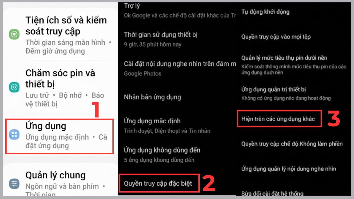 Thu hồi quyền hiển thị trên ứng dụng khác khi điện thoại bị quảng cáo liên tục - bước 1