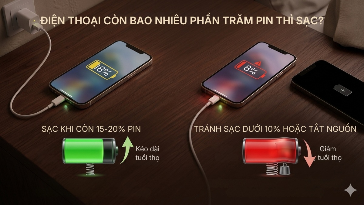 Điện thoại còn khoảng 15%-20% thì nên sạc