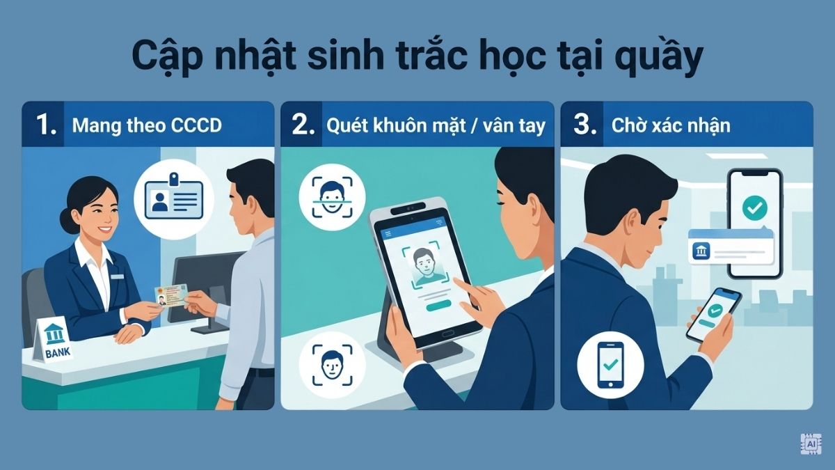 Cập nhật sinh trắc học trực tiếp tại quầy giao dịch ngân hàng khi điện thoại không có NFC