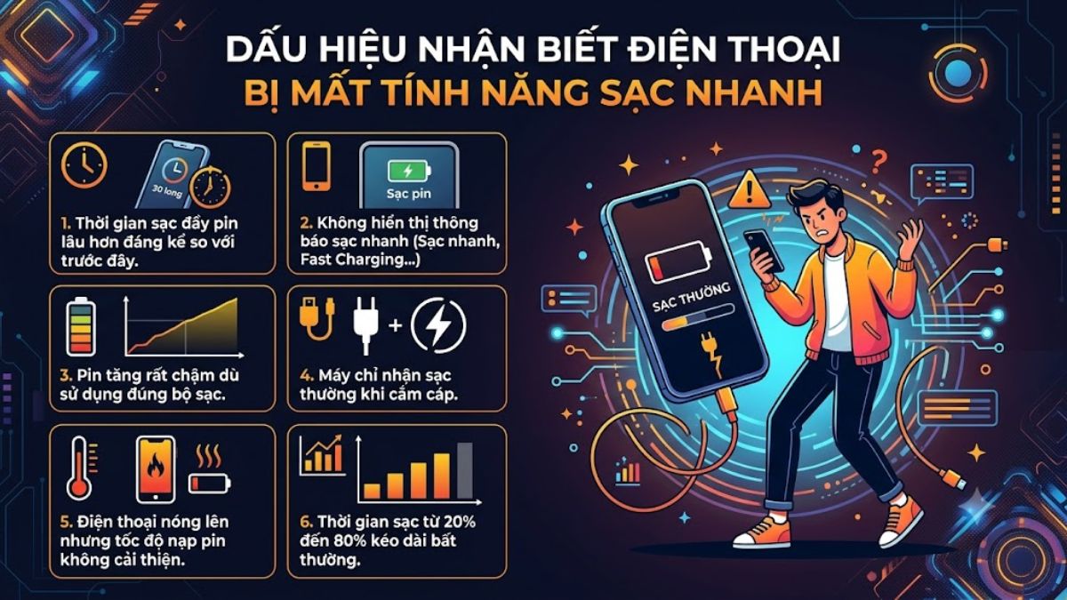 Dấu hiệu nhận biết điện thoại bị mất tính năng sạc nhanh