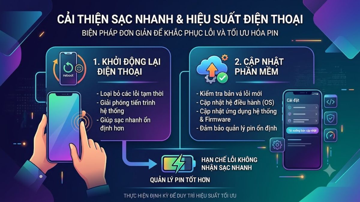 Khởi động lại máy hoặc cập nhật phần mềm khi điện thoại không nhận sạc nhanh
