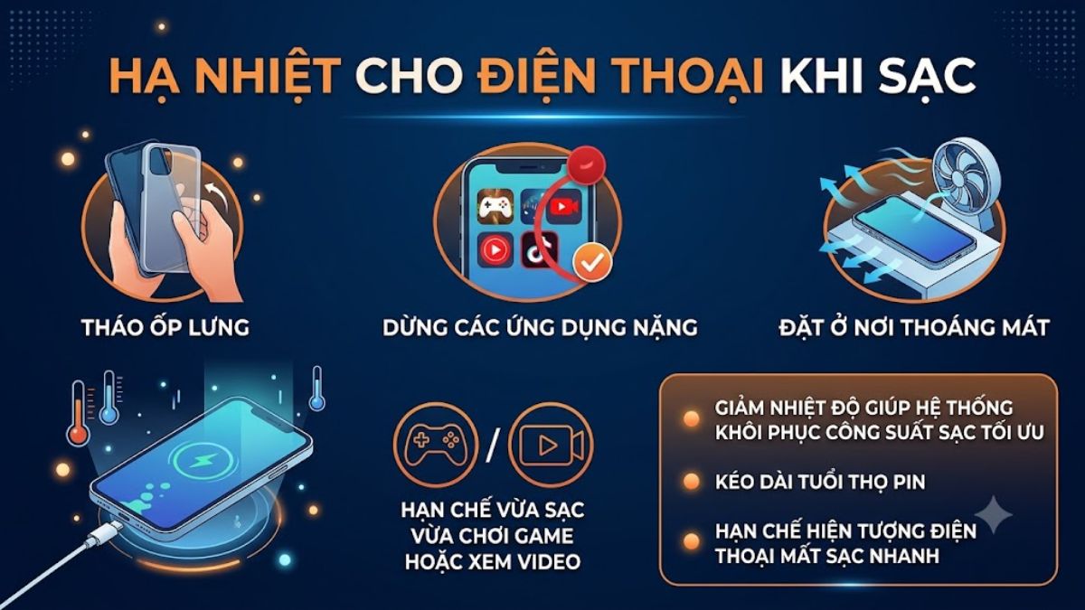 Hạ nhiệt cho điện thoại khi sạc khi điện thoại không nhận sạc nhanh
